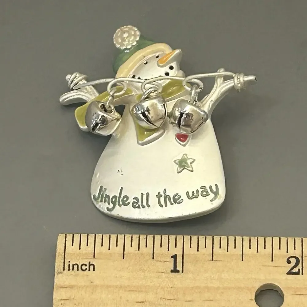 TC Snowman Pin Brooch With Bells Scarf Christmas Jingle All The Way